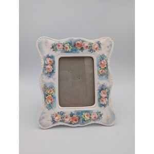 Vtg 1989 Terragrafics Ceramic Picture Frame Pink Rose Floral Cottagecore Scallop